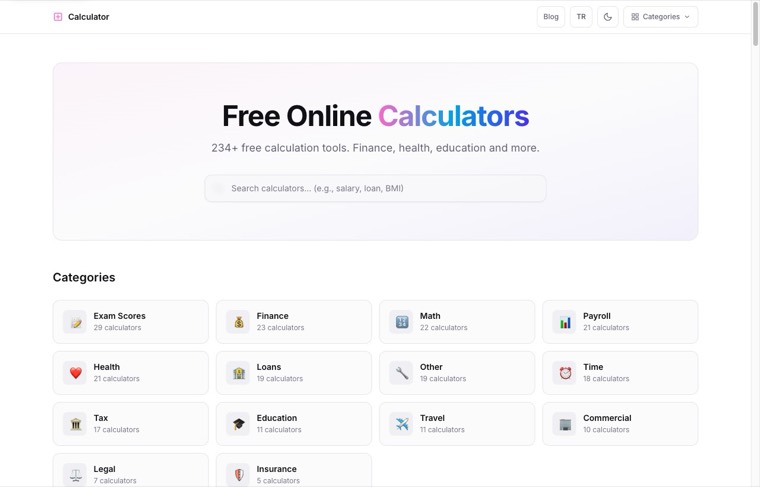 Online Calculators ekran görüntüsü